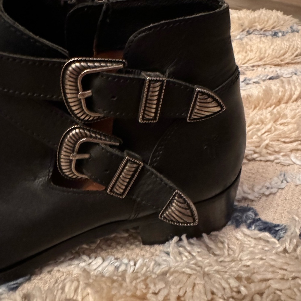 Frye Black Ankle Boots with Silver Buckles - Picture 6 of 11